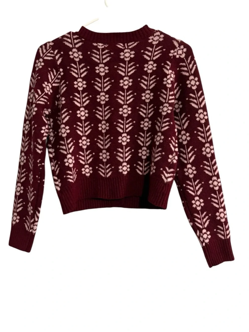 Love knits Floral Burgundy Button-Front Cardigan Sweater